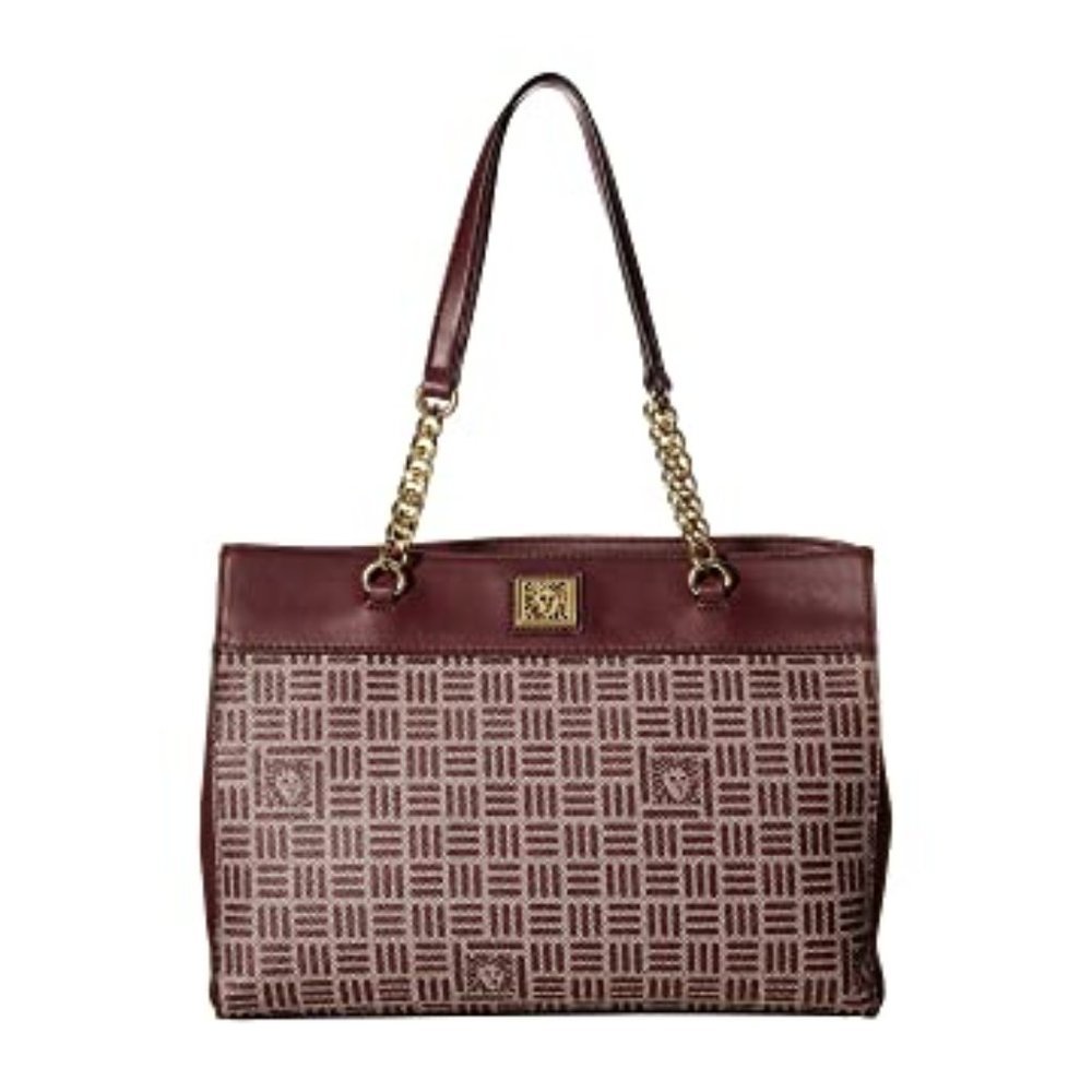 Anne Klein Womens Lion Logo Chain Tote Triple Compartment